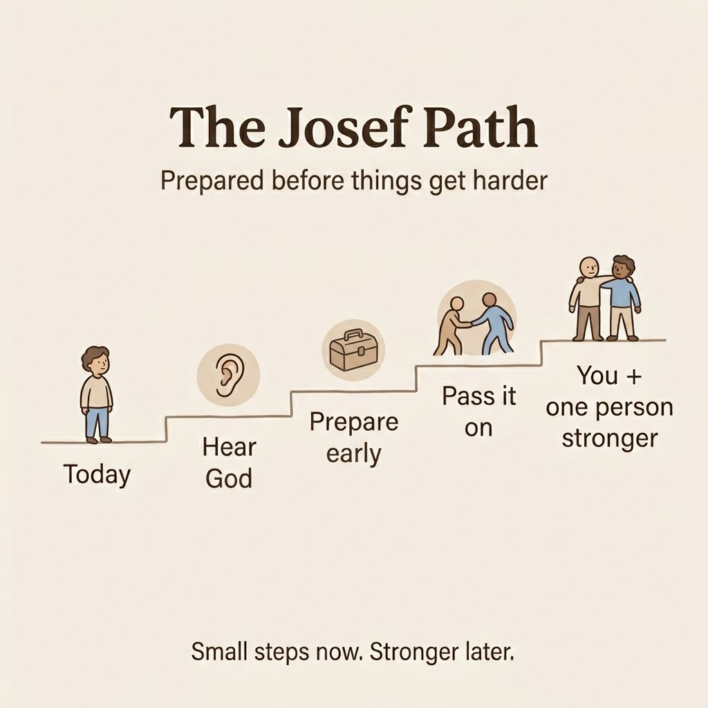 The Josef Path: Today, Hear God, Prepare Early, Pass It On, You plus one person stronger